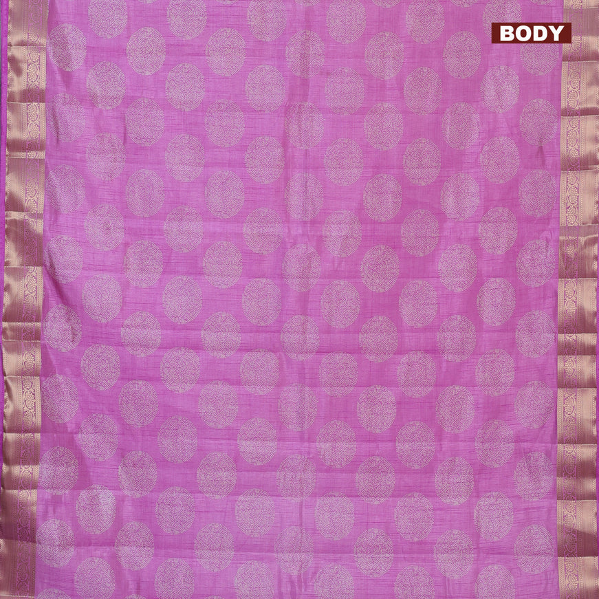 Semi raw silk saree lavender with butta prints and zari woven border