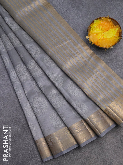 Semi raw silk saree grey with butta prints and zari woven border