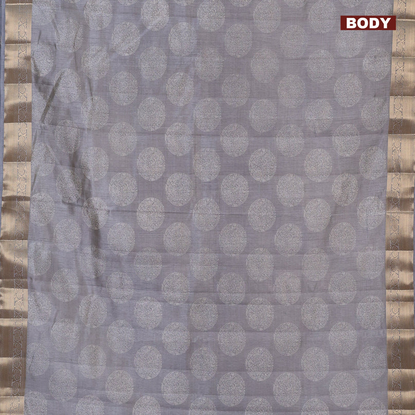 Semi raw silk saree grey with butta prints and zari woven border