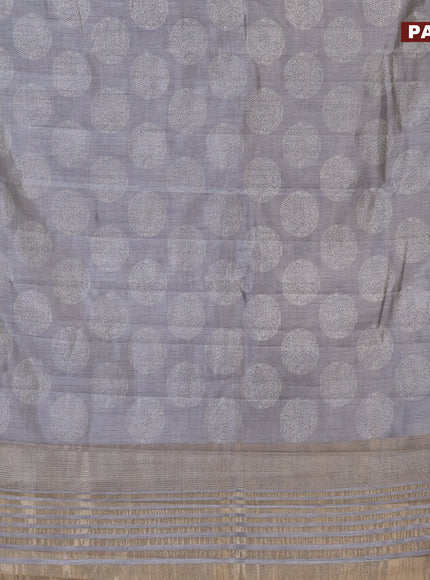 Semi raw silk saree grey with butta prints and zari woven border