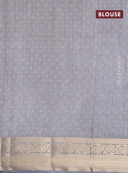 Semi raw silk saree grey with butta prints and zari woven border