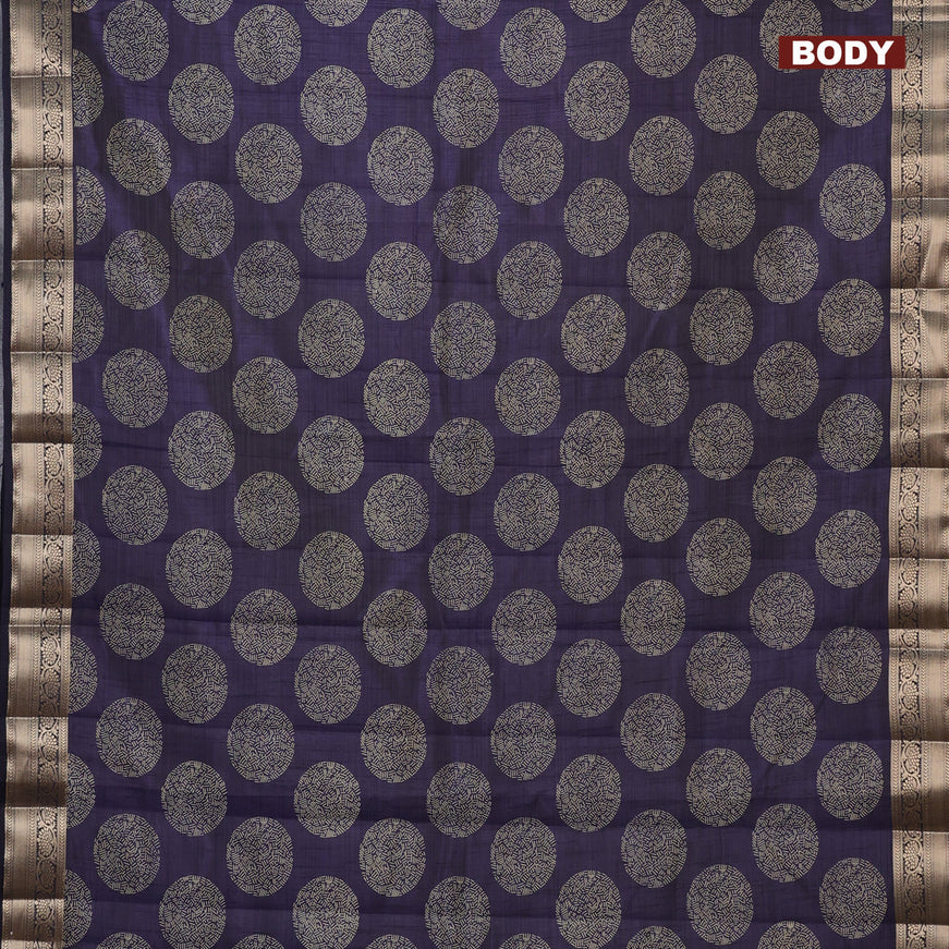 Semi raw silk saree navy blue with butta prints and zari woven border