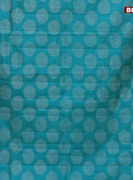 Semi raw silk saree teal blue with butta prints and zari woven border