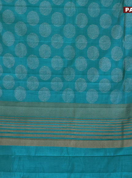 Semi raw silk saree teal blue with butta prints and zari woven border