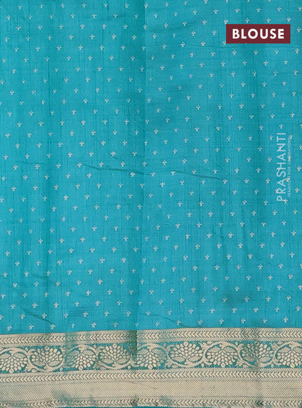 Semi raw silk saree teal blue with butta prints and zari woven border