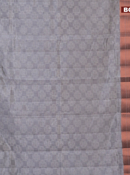 Semi raw silk saree grey with allover butta prints and long copper zari woven border