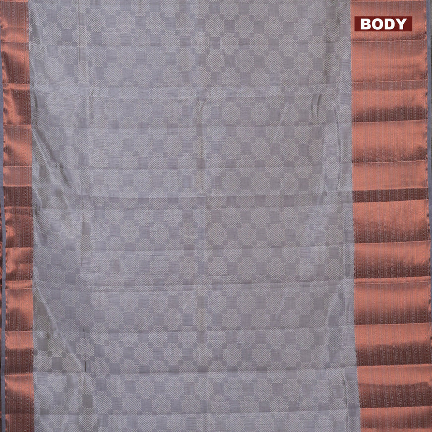 Semi raw silk saree grey with allover butta prints and long copper zari woven border