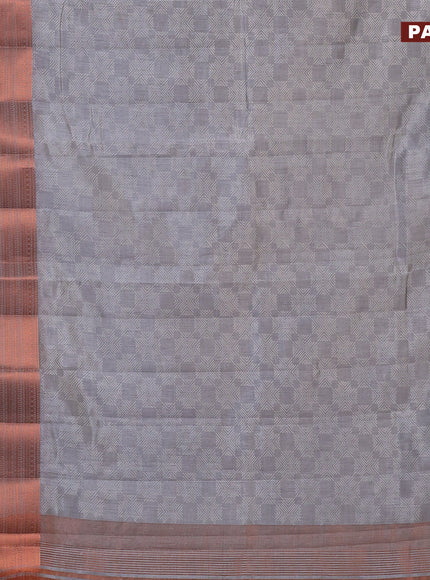 Semi raw silk saree grey with allover butta prints and long copper zari woven border