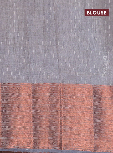 Semi raw silk saree grey with allover butta prints and long copper zari woven border