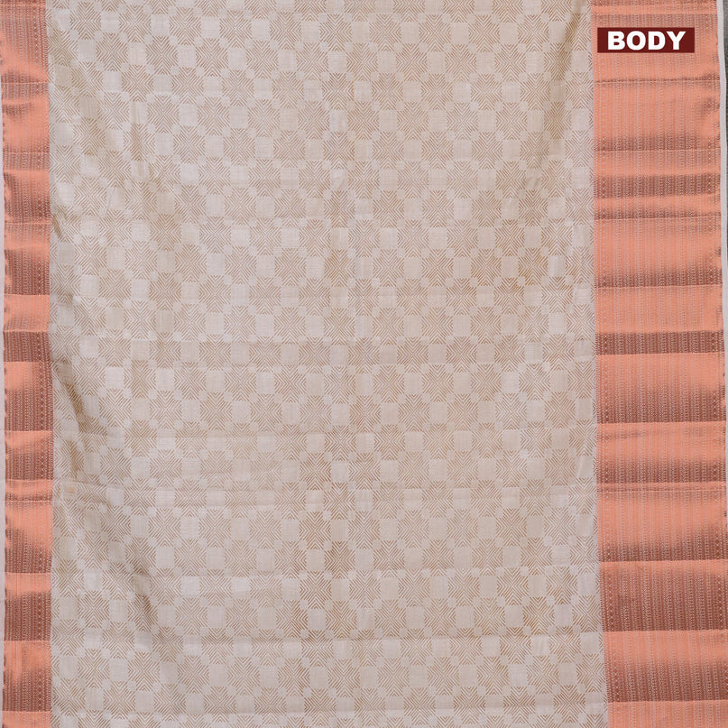 Semi raw silk saree cream with allover butta prints and long copper zari woven border