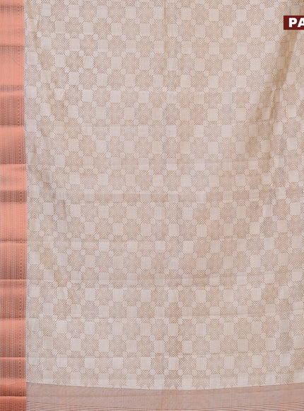 Semi raw silk saree cream with allover butta prints and long copper zari woven border