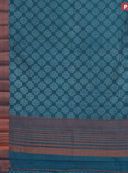 Semi raw silk saree cs blue with allover butta prints and long copper zari woven border