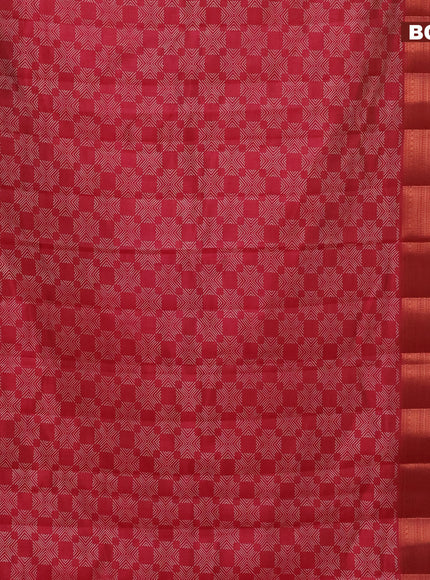 Semi raw silk saree reddish red with allover butta prints and long copper zari woven border