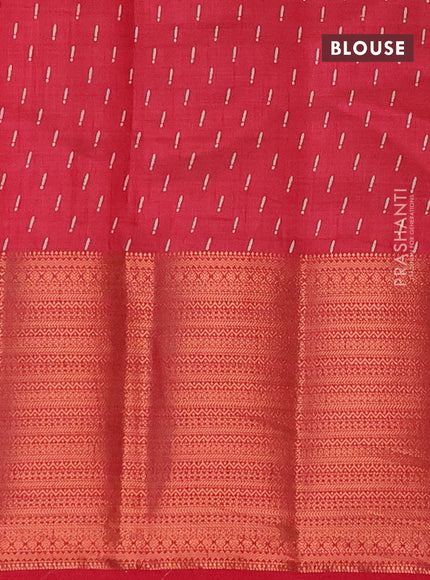 Semi raw silk saree reddish red with allover butta prints and long copper zari woven border