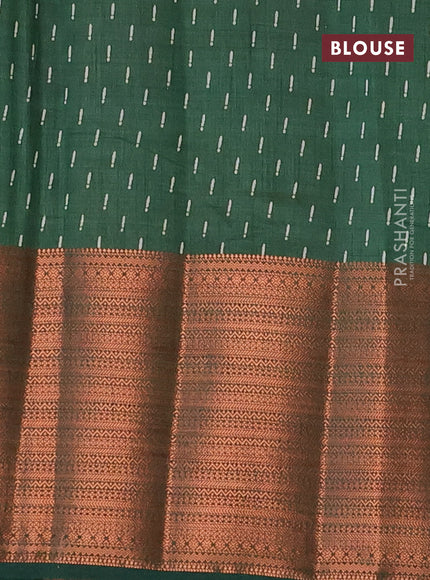 Semi raw silk saree bottle green with allover butta prints and long copper zari woven border