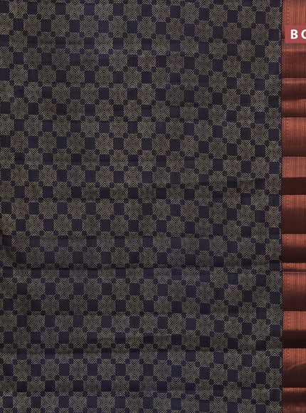 Semi raw silk saree navy blue with allover butta prints and long copper zari woven border