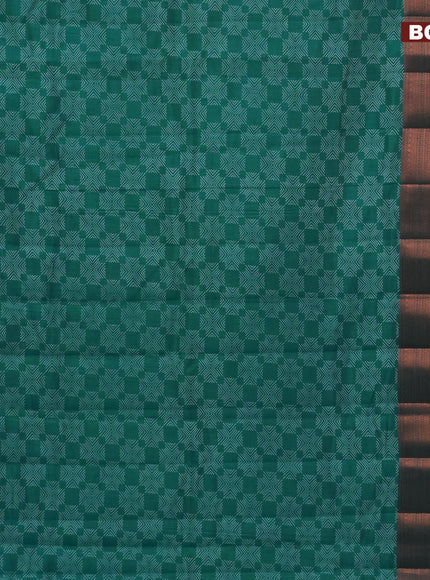 Semi raw silk saree teal green shade with allover butta prints and long copper zari woven border