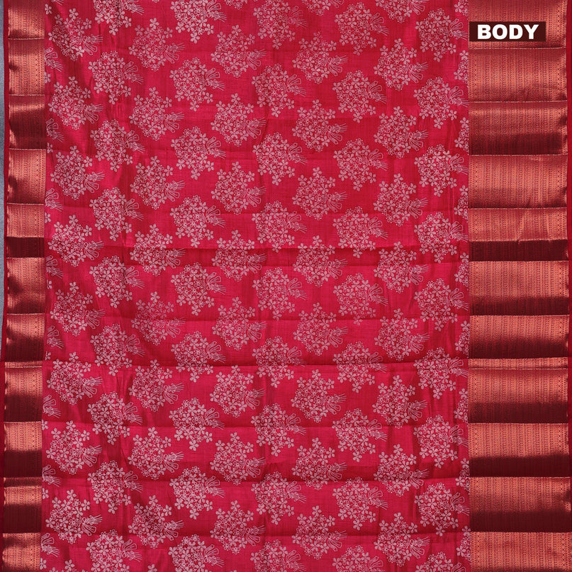 Semi raw silk saree red with allover floral butta prints and long copper zari woven border