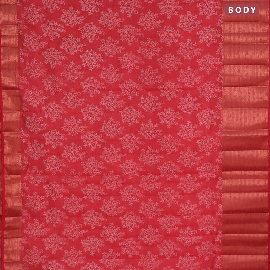 Semi raw silk saree red with allover floral butta prints and long copper zari woven border