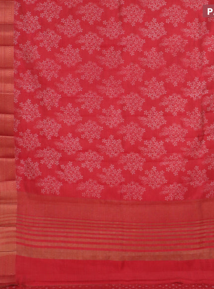 Semi raw silk saree red with allover floral butta prints and long copper zari woven border