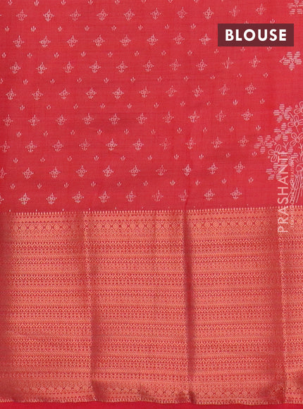 Semi raw silk saree red with allover floral butta prints and long copper zari woven border