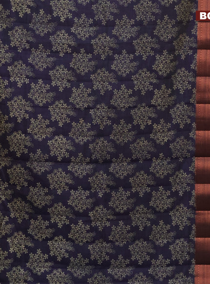 Semi raw silk saree navy blue with allover floral butta prints and long copper zari woven border