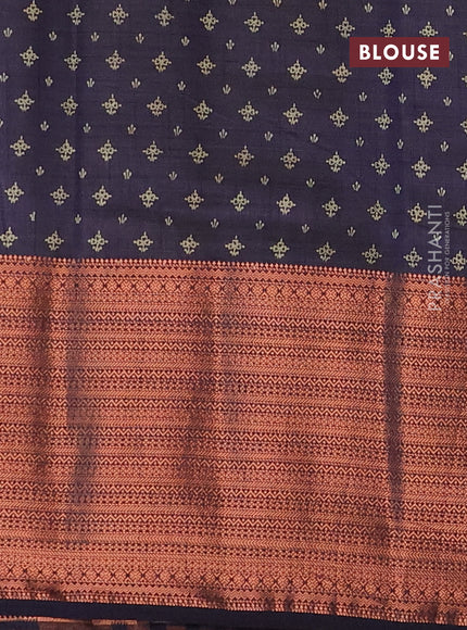 Semi raw silk saree navy blue with allover floral butta prints and long copper zari woven border