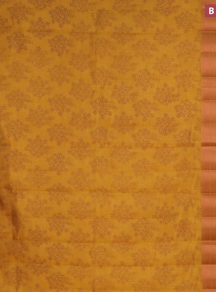 Semi raw silk saree mustard yellow with allover floral butta prints and long copper zari woven border