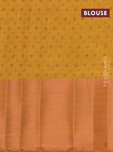 Semi raw silk saree mustard yellow with allover floral butta prints and long copper zari woven border