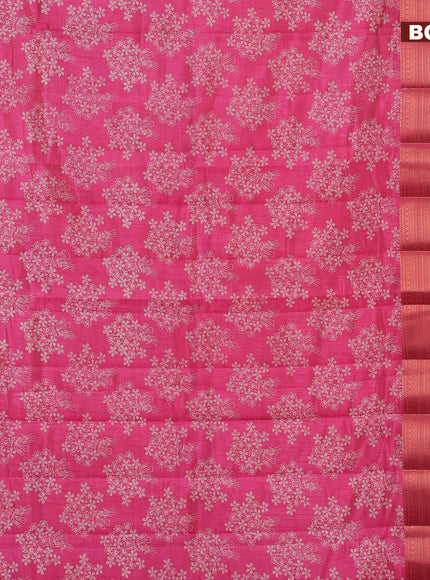 Semi raw silk saree pink with allover floral butta prints and long copper zari woven border