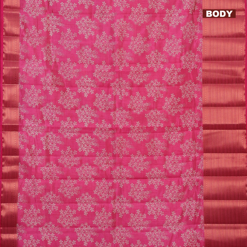 Semi raw silk saree pink with allover floral butta prints and long copper zari woven border