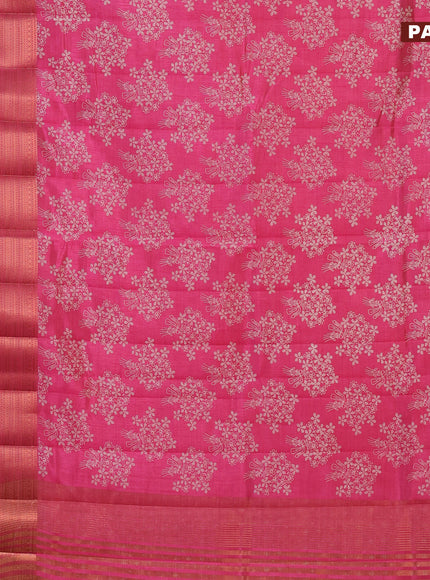 Semi raw silk saree pink with allover floral butta prints and long copper zari woven border