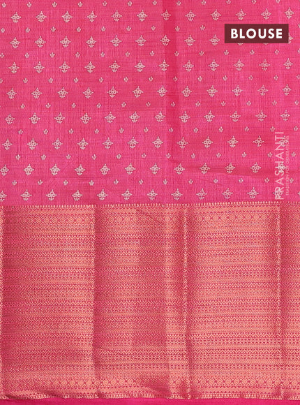 Semi raw silk saree pink with allover floral butta prints and long copper zari woven border