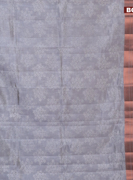 Semi raw silk saree grey with allover floral butta prints and long copper zari woven border