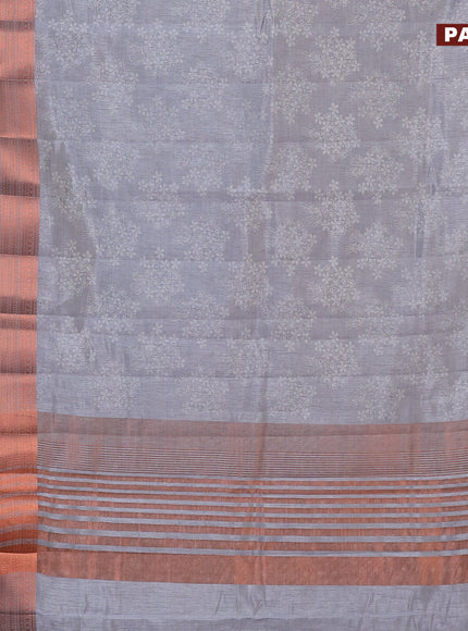 Semi raw silk saree grey with allover floral butta prints and long copper zari woven border