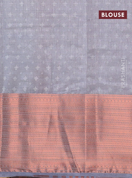 Semi raw silk saree grey with allover floral butta prints and long copper zari woven border