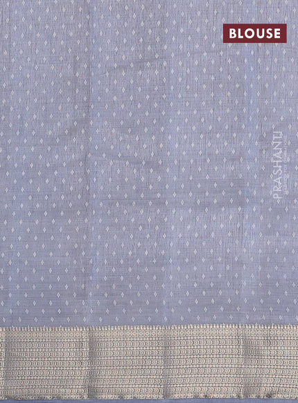 Semi raw silk saree grey with allover leaf prints and zari woven border