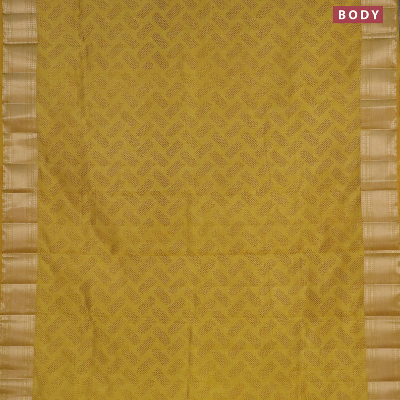 Semi raw silk saree yellow with butta prints and zari woven border