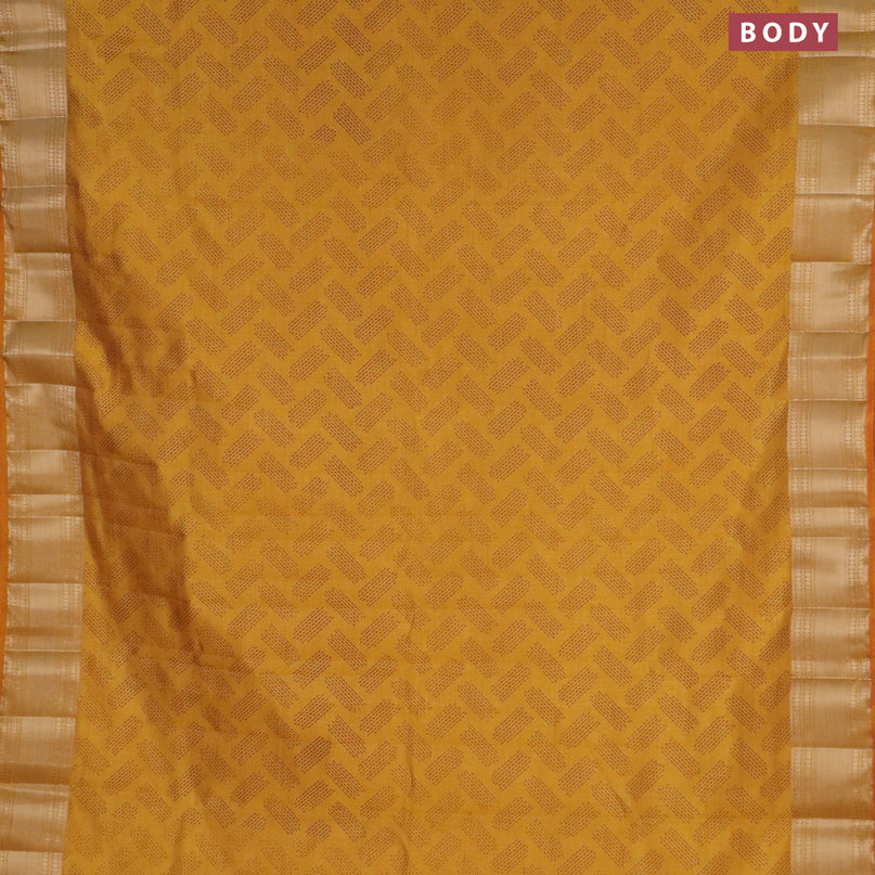 Semi raw silk saree mustard yellow with butta prints and zari woven border