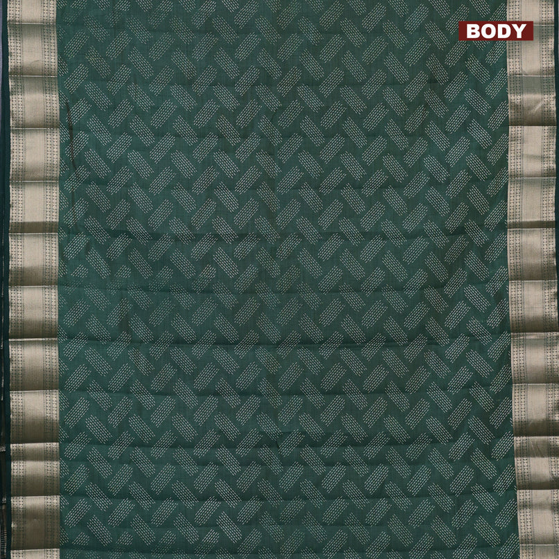 Semi raw silk saree bottle green with butta prints and zari woven border