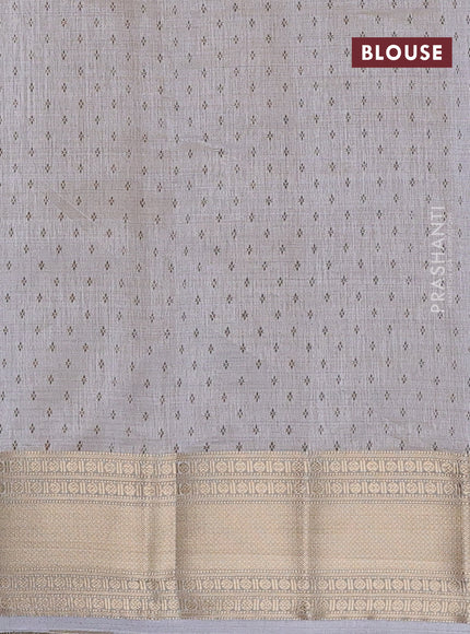 Semi raw silk saree pastel grey with butta prints and zari woven border