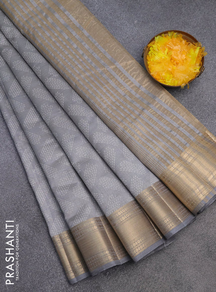 Semi raw silk saree grey with butta prints and zari woven border