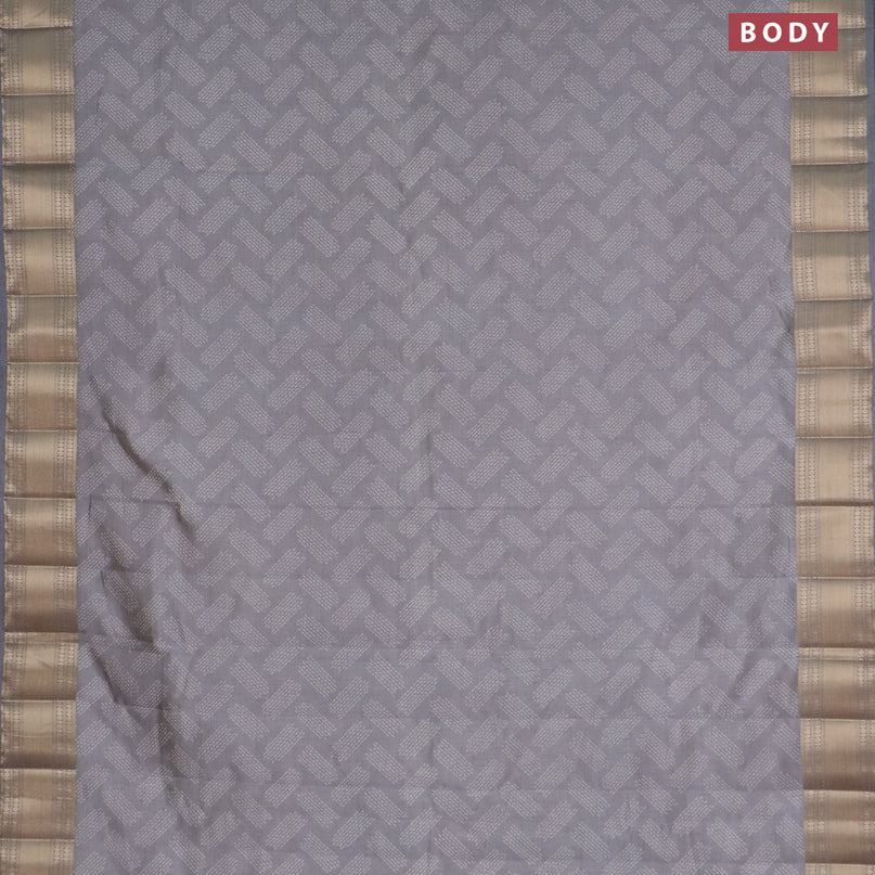 Semi raw silk saree grey with butta prints and zari woven border