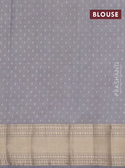 Semi raw silk saree grey with butta prints and zari woven border