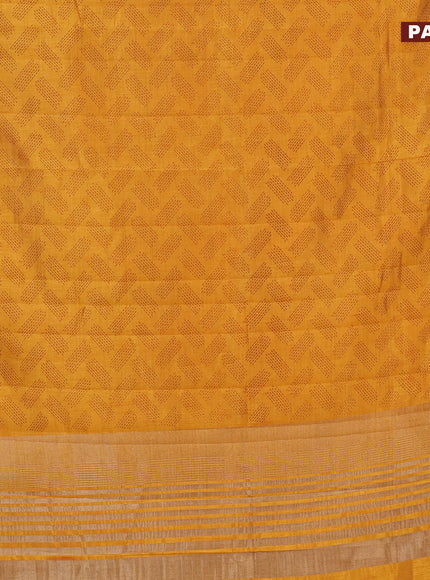 Semi raw silk saree dark mustard with butta prints and zari woven border