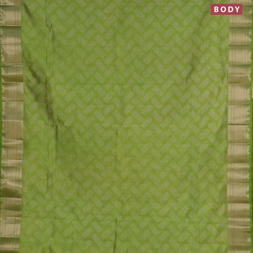 Semi raw silk saree light green with butta prints and zari woven border