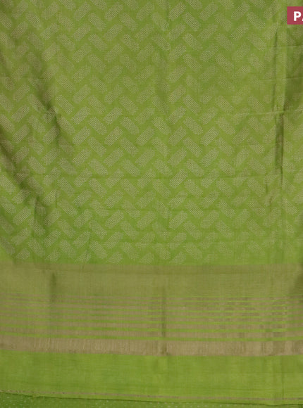 Semi raw silk saree light green with butta prints and zari woven border