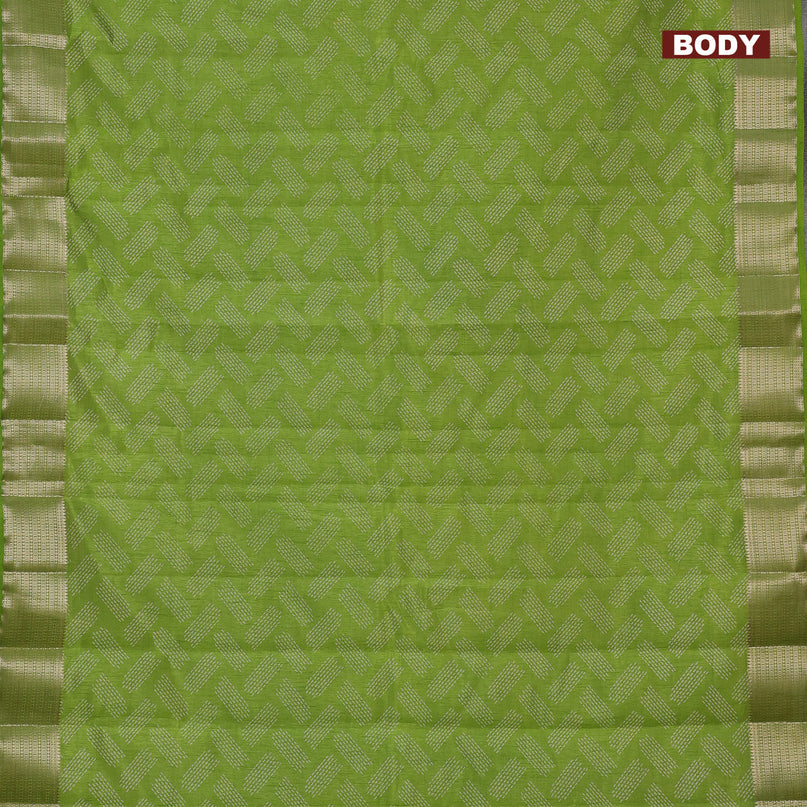 Semi raw silk saree light green with allover butta prints and zari woven border