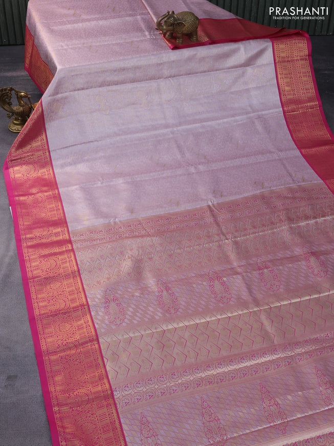 Tissue semi kanchipuram saree pastel pink and pink with allover zari woven brocade weaves and rich zari woven korvai border