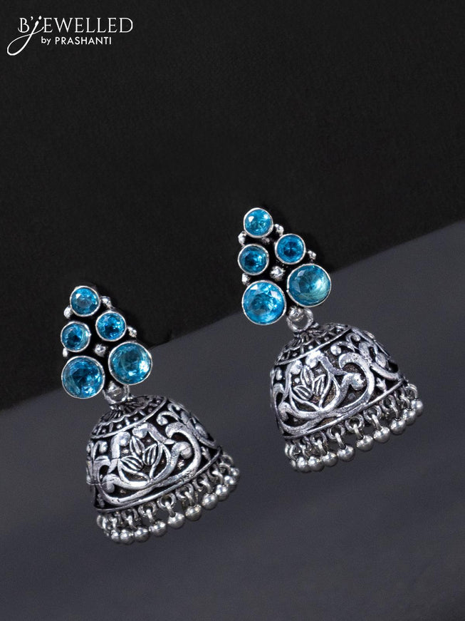 Oxidised jhumka with ice blue stone and hangings